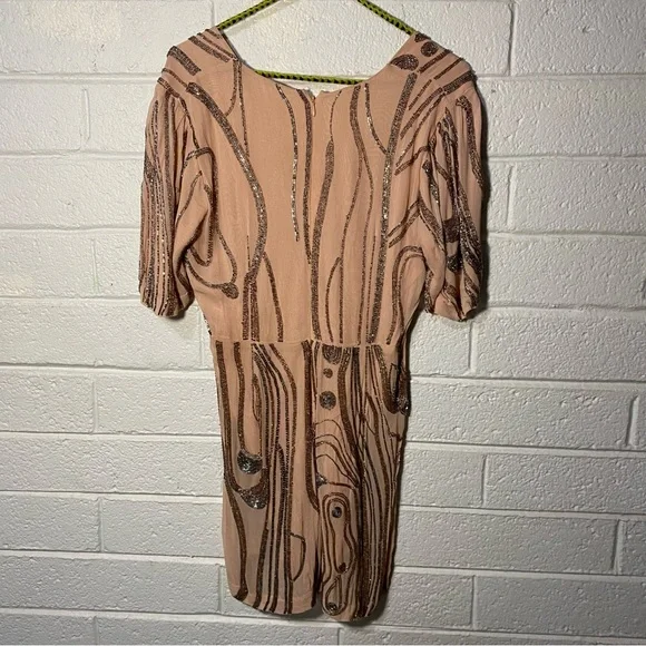 Free People Romper Plunge Beaded Pink Sparkle Women’s 6 Short Mini Dress Unique - Picture 8 of 16